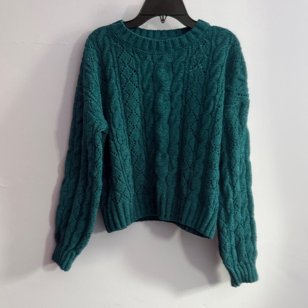 Hippie Rose | Women’s | Teal Cable Crew Sweater